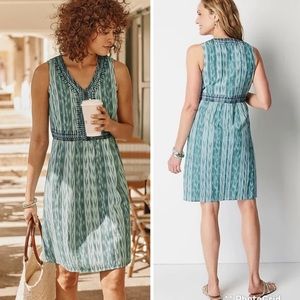 J Jill Embroidered Ikat Dress Sheath Sleeveless V Neck XLP